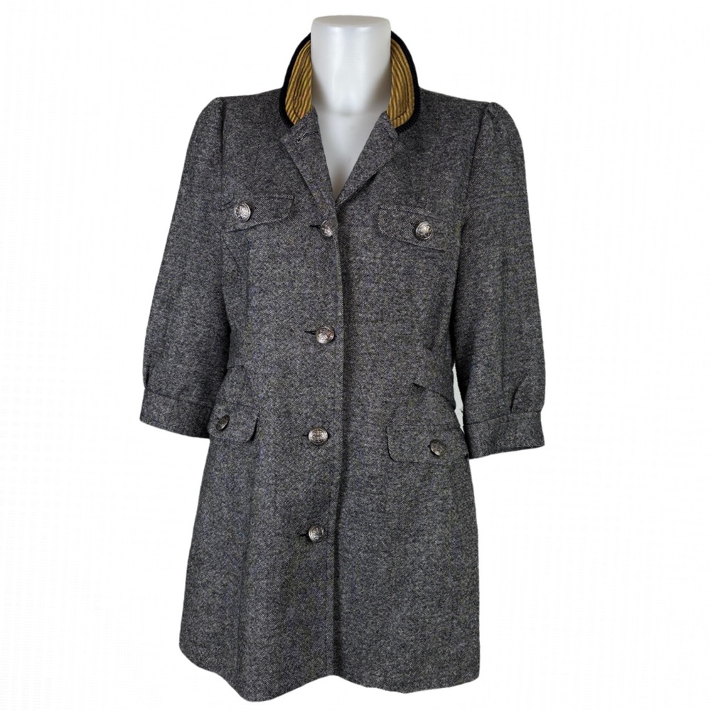 Baia Wool Blend Tweed Military Style Blazer Jacket